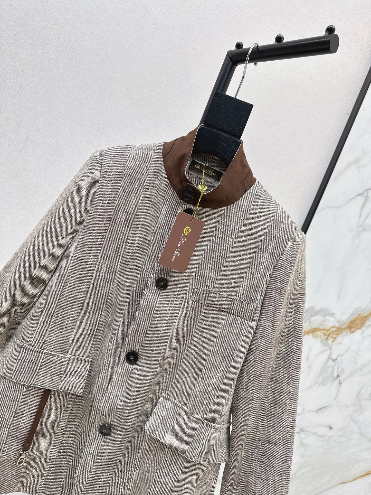 25fw new linen blend stand collar jacket