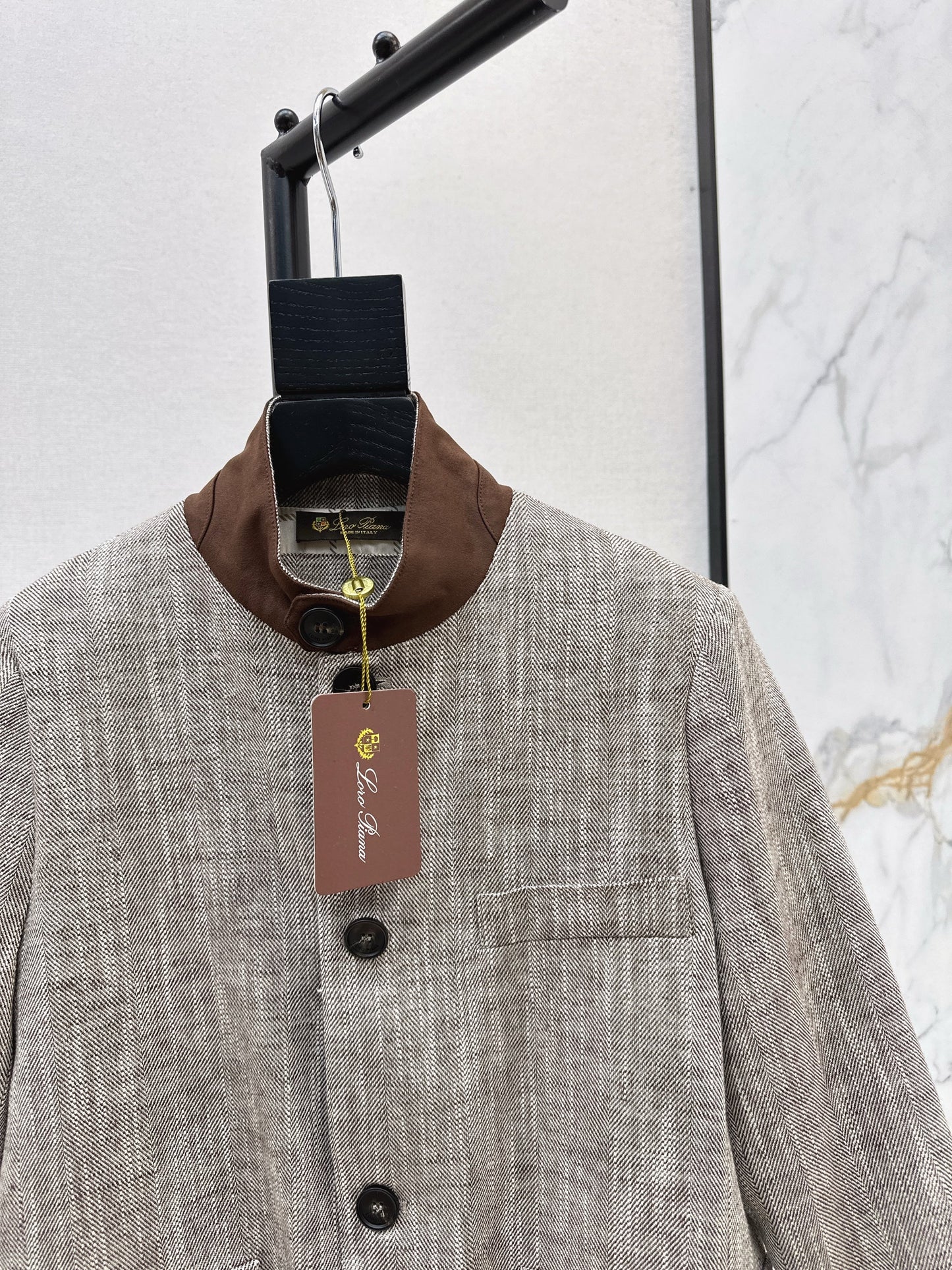25fw new linen blend stand collar jacket