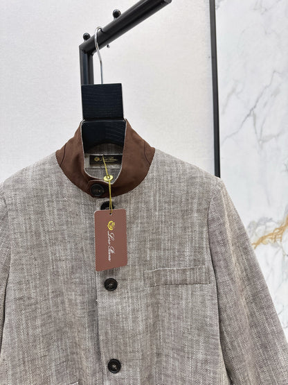 25fw new linen blend stand collar jacket