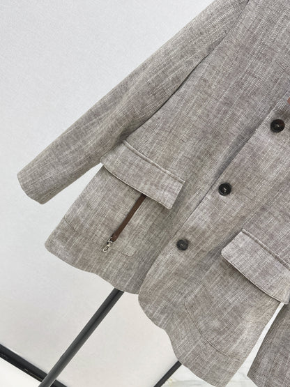 25fw new linen blend stand collar jacket