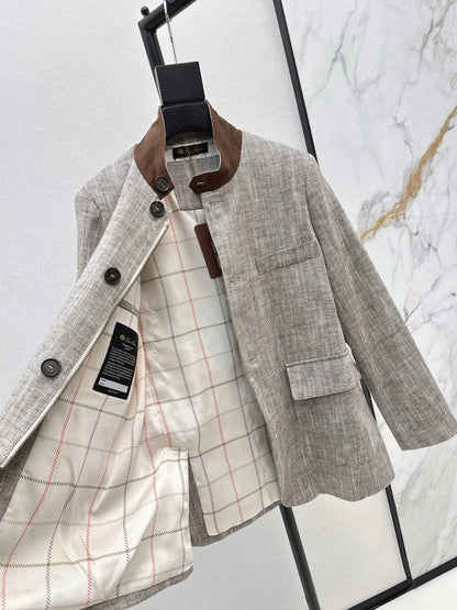 25fw new linen blend stand collar jacket
