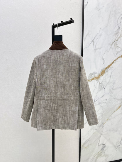 25fw new linen blend stand collar jacket