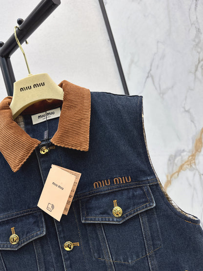 25fw new contrast color lapel denim vest