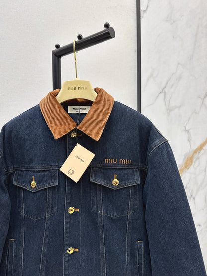 25fw new contrast color lapel denim cotton jacket