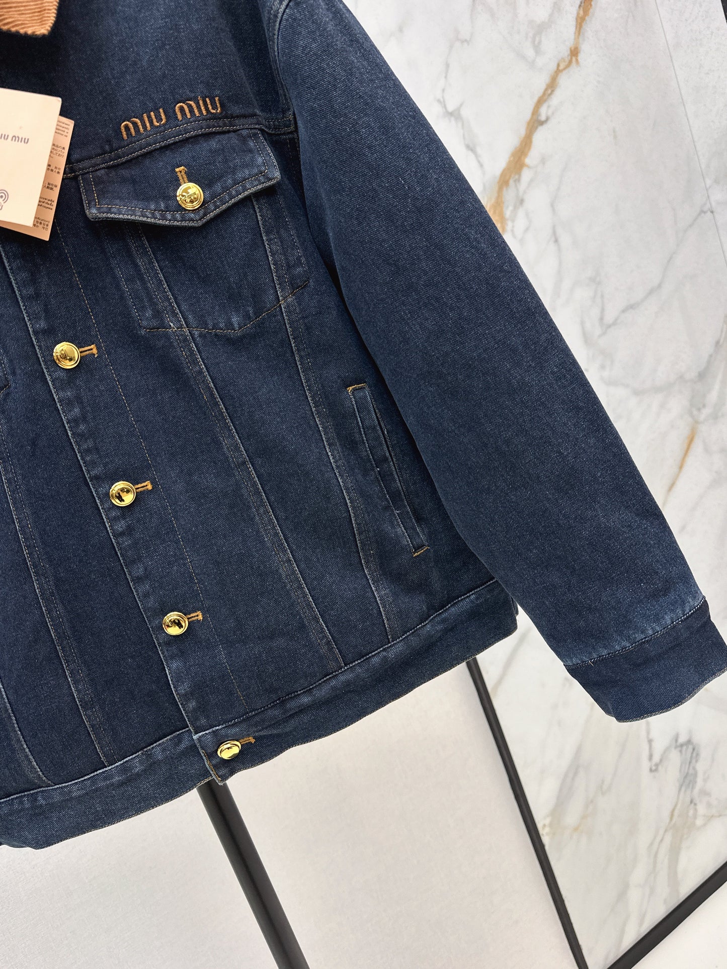 25fw new contrast color lapel denim cotton jacket