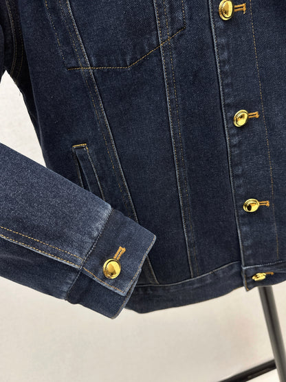 25fw new contrast color lapel denim cotton jacket