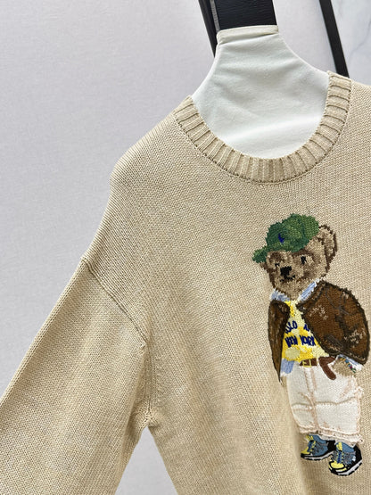 25fw new bear embroidered round neck sweater