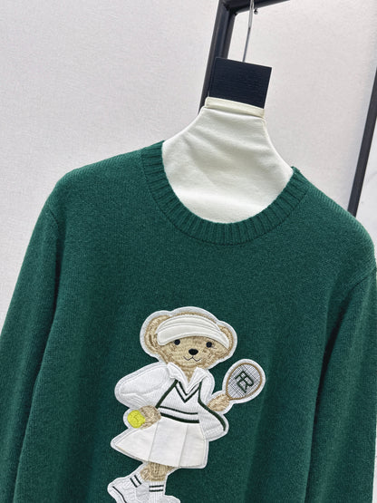 25fw new bear embroidered round neck sweater