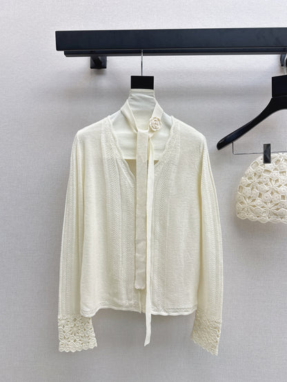 25fw new V-neck cardigan + flower hollow knitted hat set