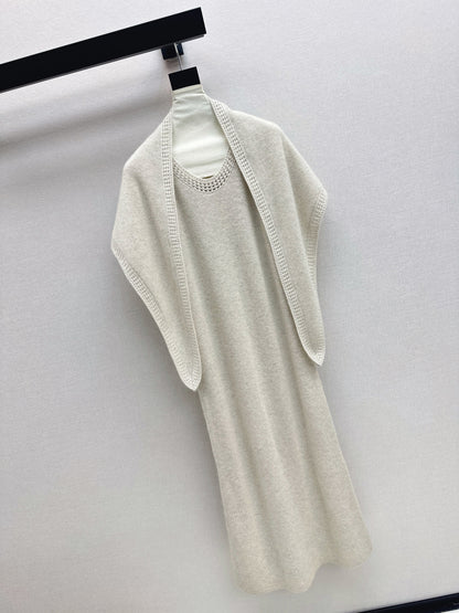 25fw new round neck wool dress with matching shawl