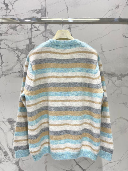 25 New embroidered logo striped knitted cardigan