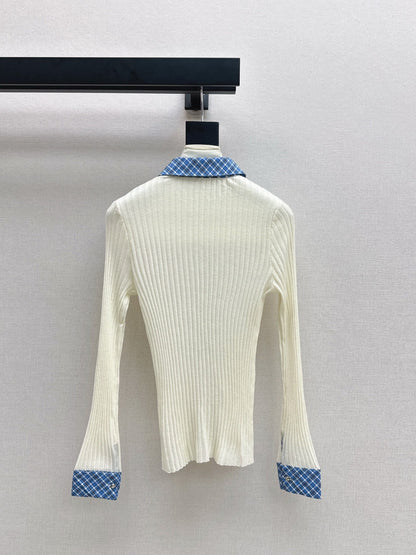 25 New plaid stitching fake two-piece sweater(WHITE/BLACK)