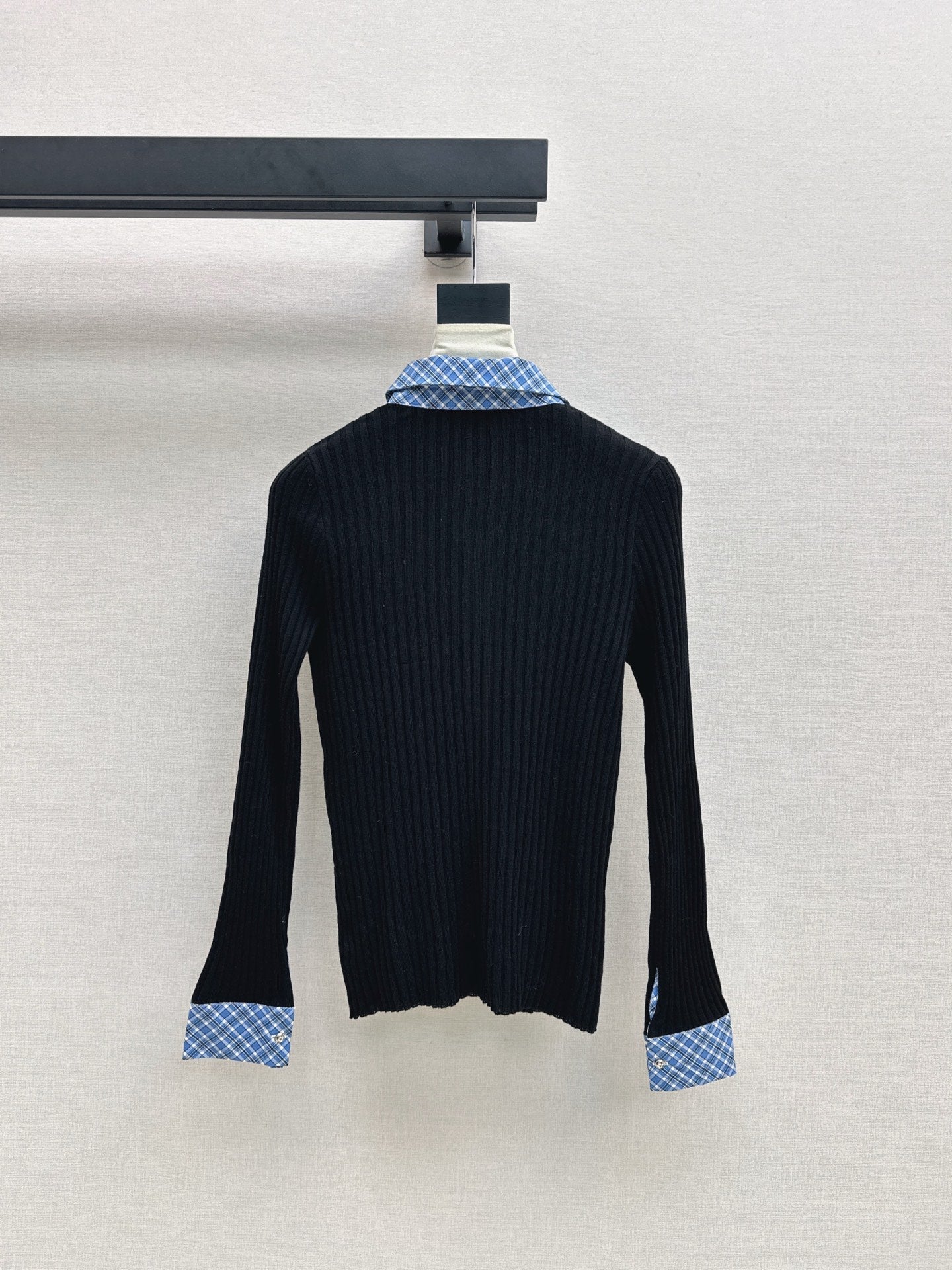 25 New plaid stitching fake two-piece sweater(WHITE/BLACK)