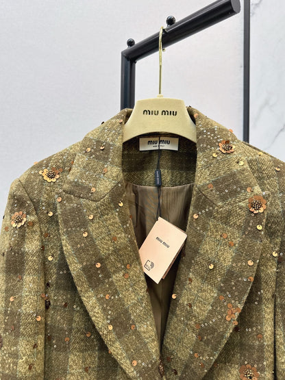 25fw new retro plaid beaded sequin lapel suit jacket