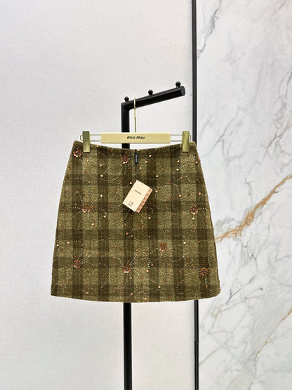 25fw new plaid beaded sequined vest jacket with skirt suit