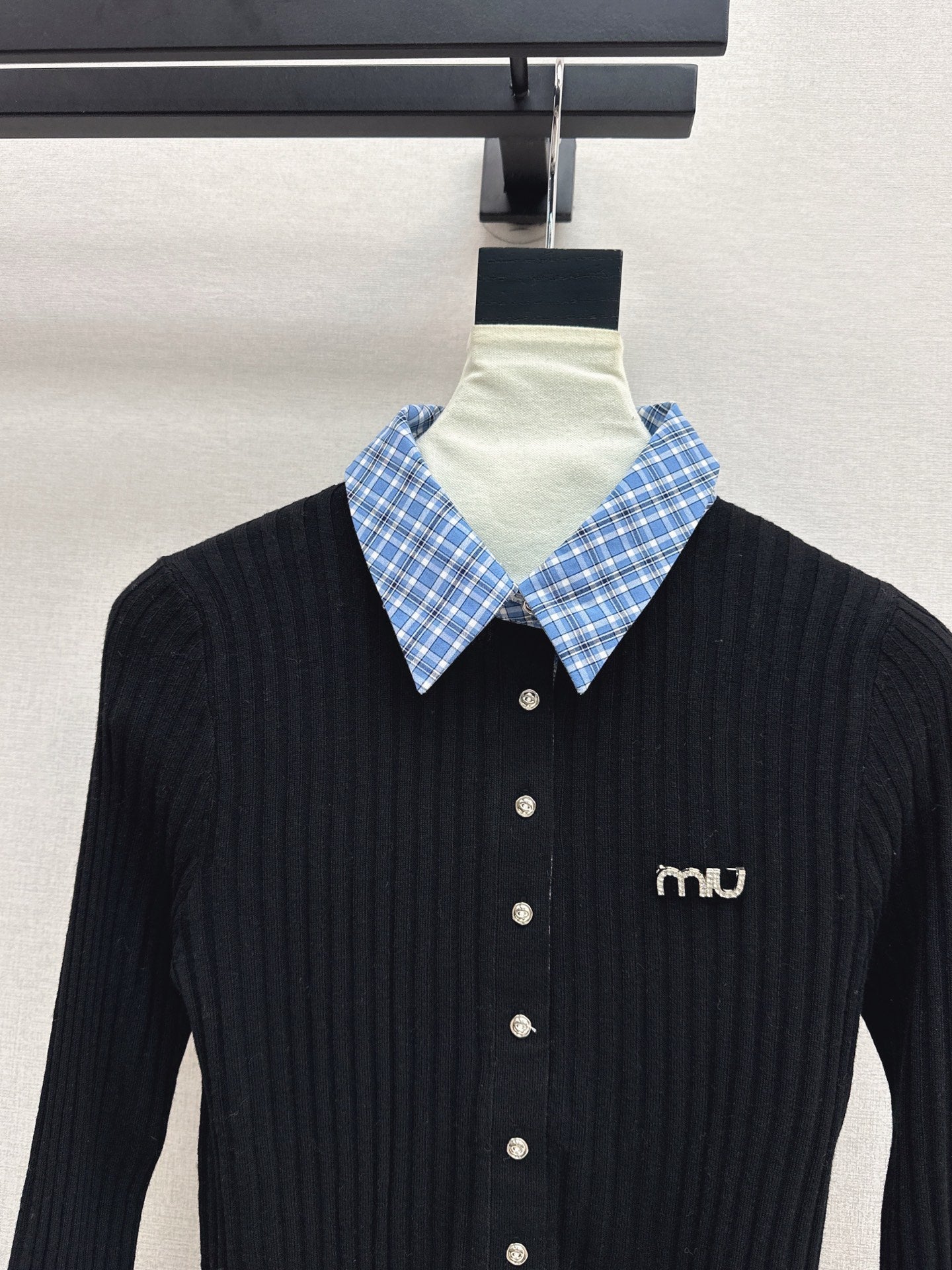 25fw new plaid fake two-piece knitted long sleeves