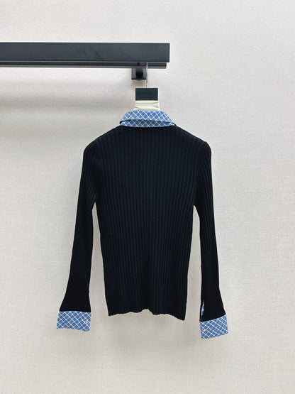 25fw new plaid fake two-piece knitted long sleeves