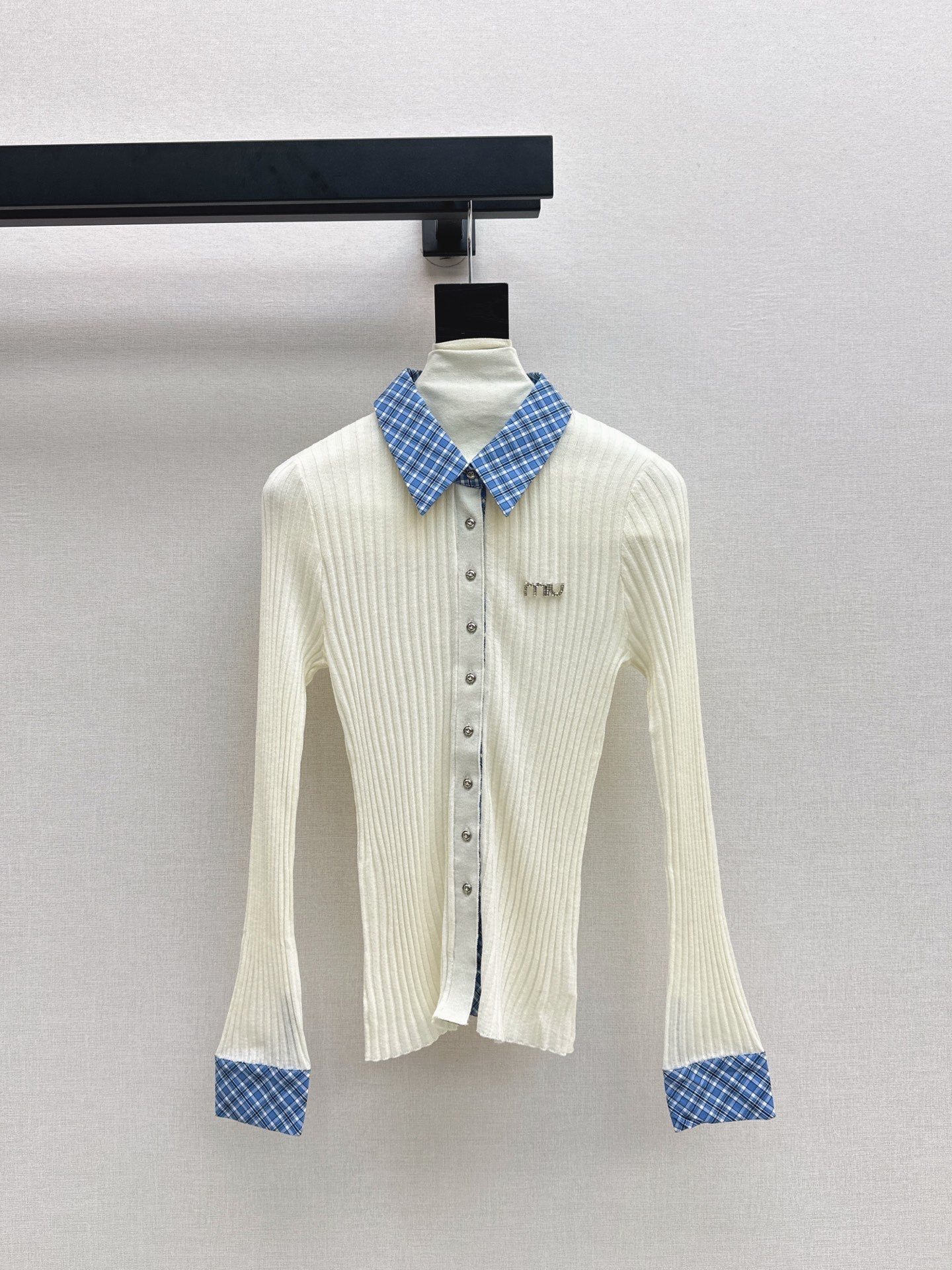 25fw new plaid fake two-piece knitted long sleeves