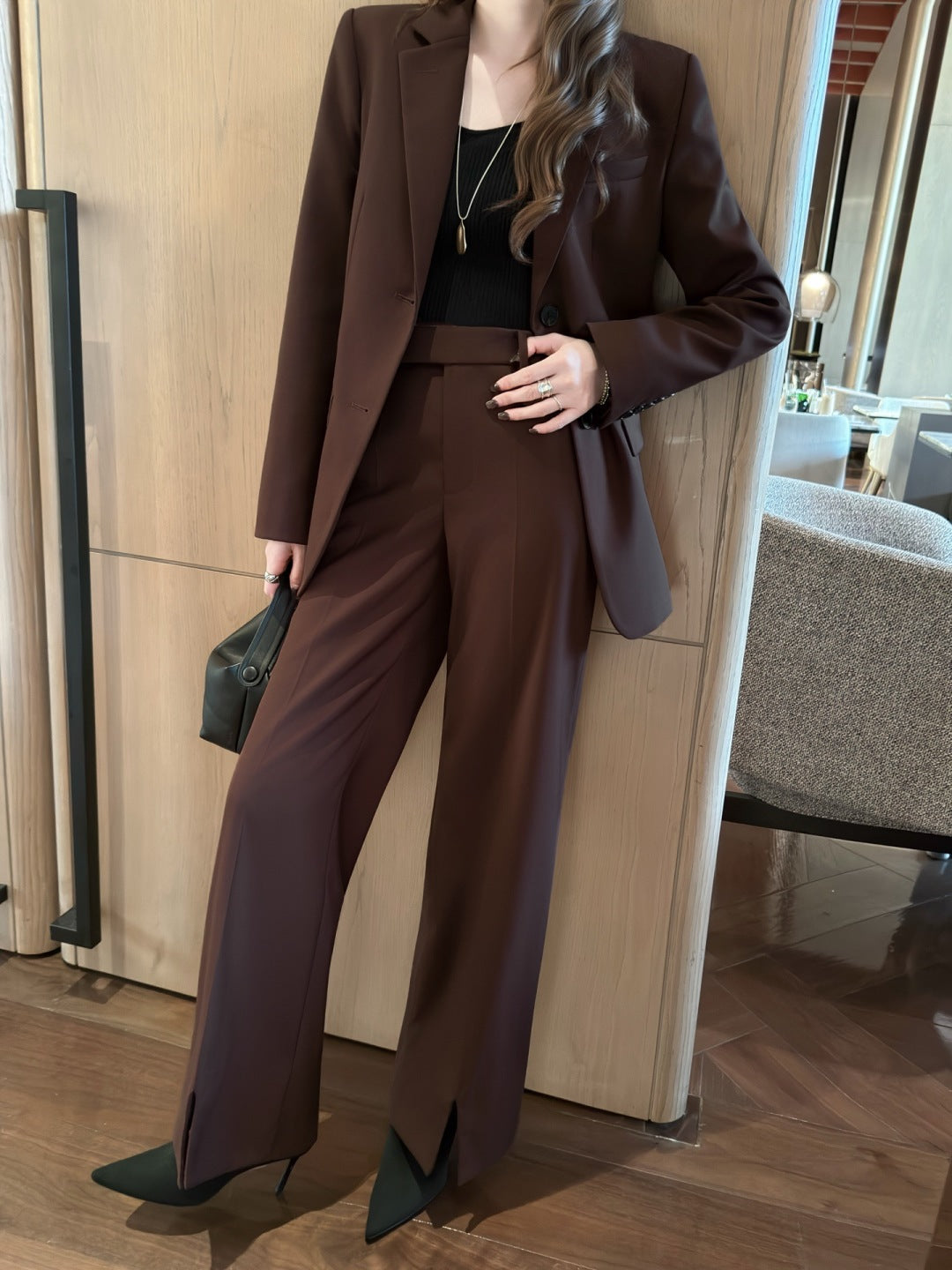 25fw new embroidered letter logo suit jacket + trousers set