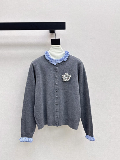 25fw new camellia fake two-piece knitted cardigan
