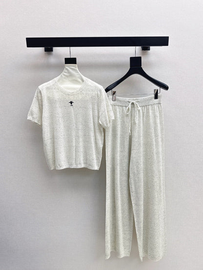 25fw new wool embroidered sweater with straight pants suit