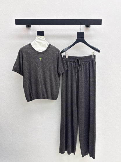 25fw new wool embroidered sweater with straight pants suit