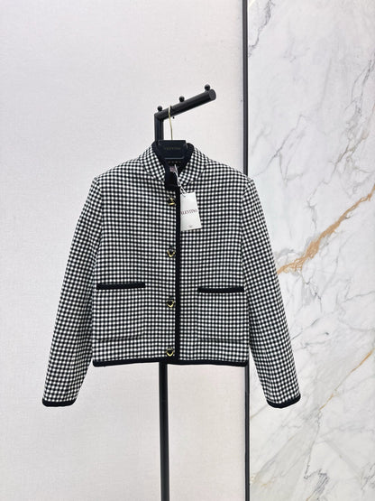 25fw new contrast color stand collar plaid jacket