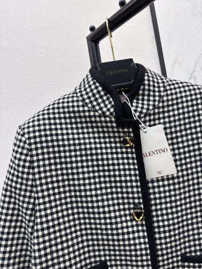 25fw new contrast color stand collar plaid jacket