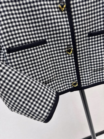 25fw new contrast color stand collar plaid jacket