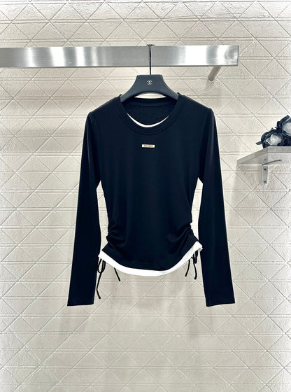 25 Fake two round neck long sleeved+half skirt set