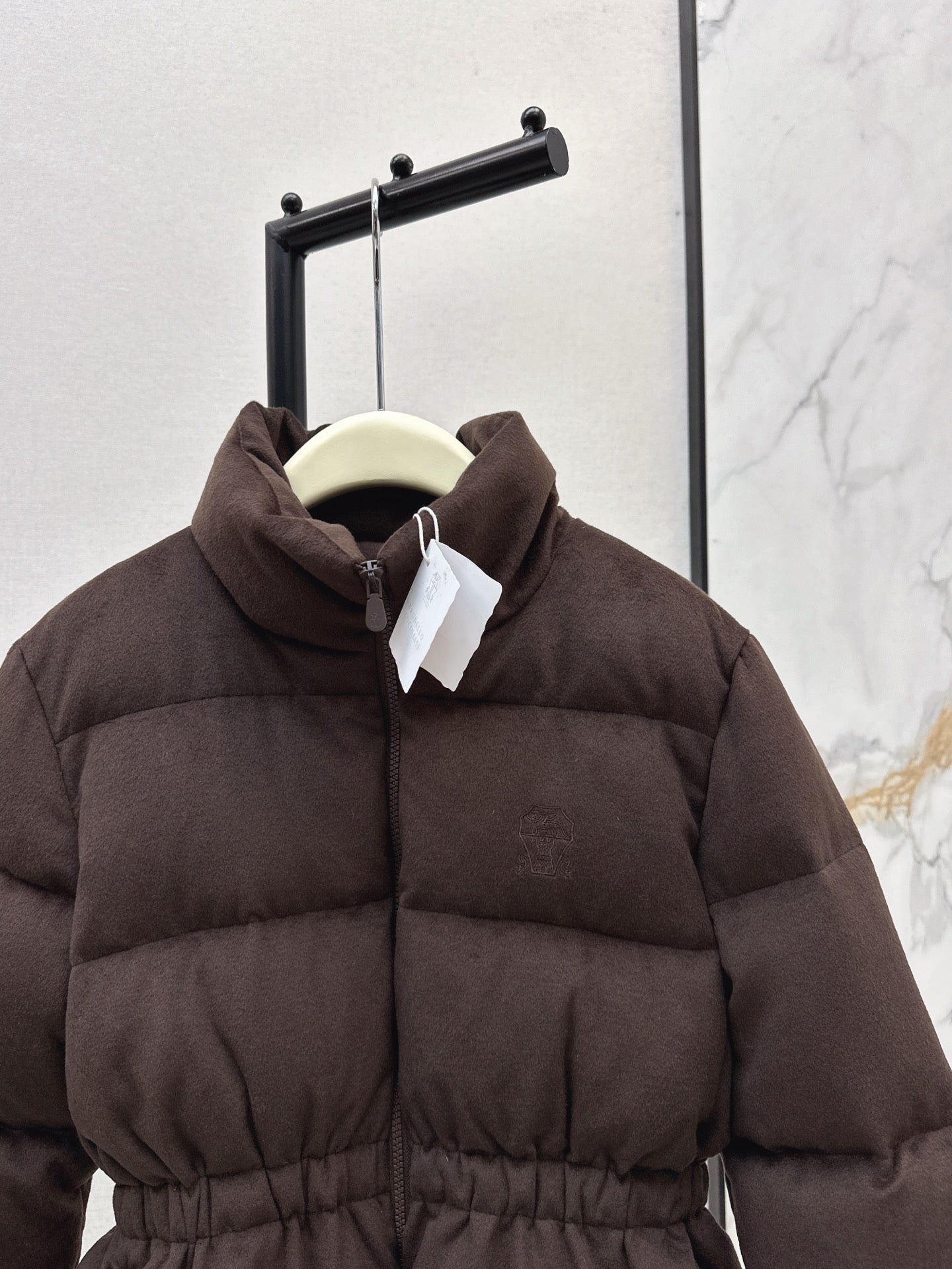 25 New drawstring waistband woolen down jacket(NAVY/BROWN)