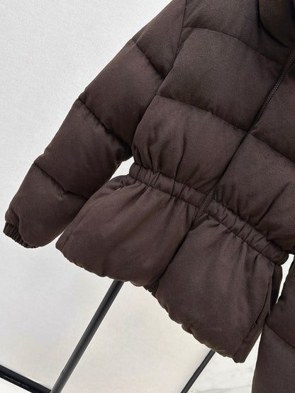 25 New drawstring waistband woolen down jacket(NAVY/BROWN)