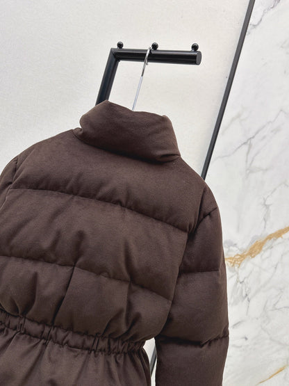 25 New drawstring waistband woolen down jacket(NAVY/BROWN)