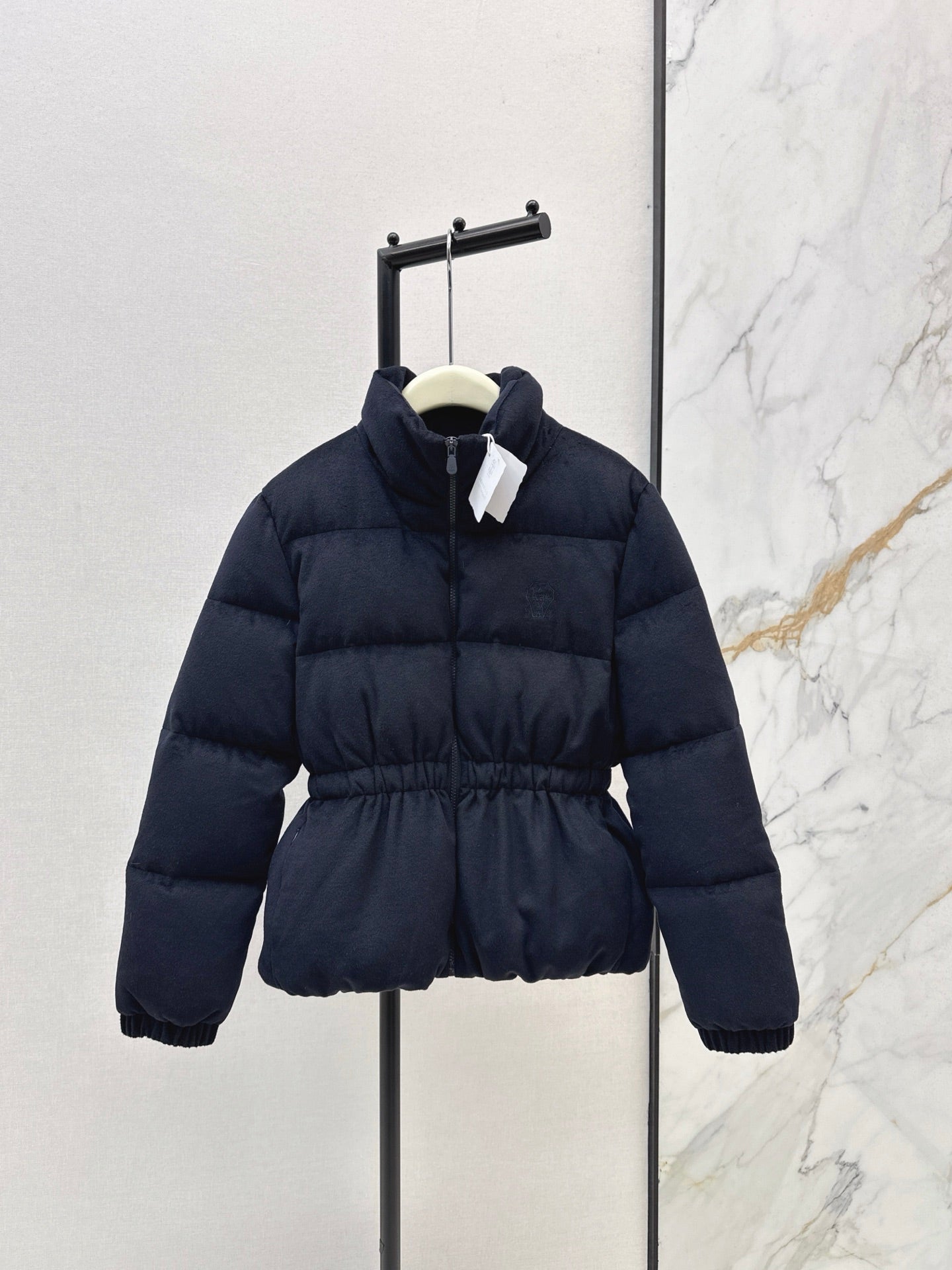 25 New drawstring waistband woolen down jacket(NAVY/BROWN)
