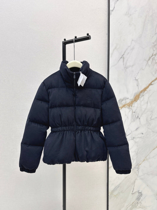 25 New drawstring waistband woolen down jacket(NAVY/BROWN)