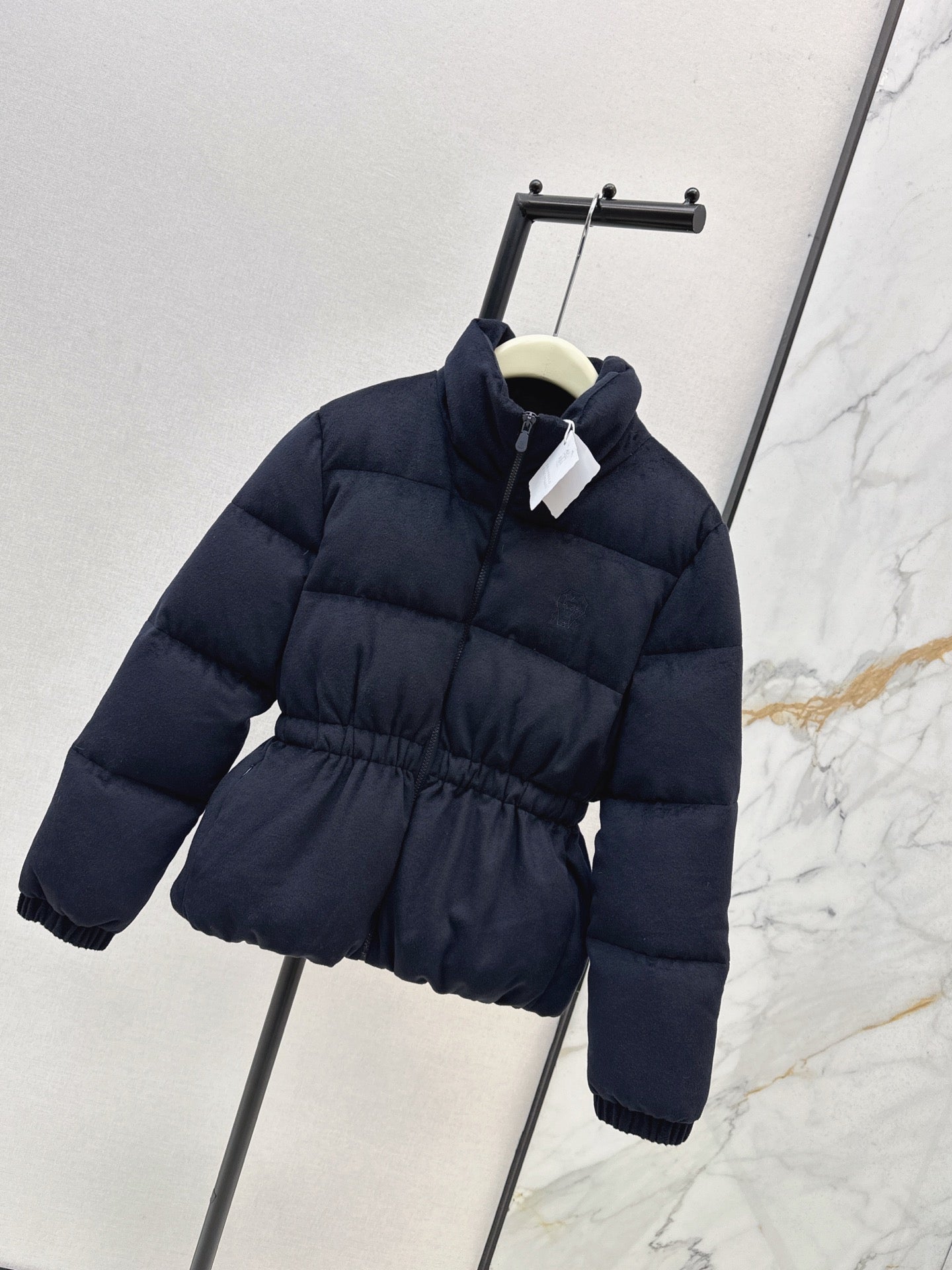25 New drawstring waistband woolen down jacket(NAVY/BROWN)