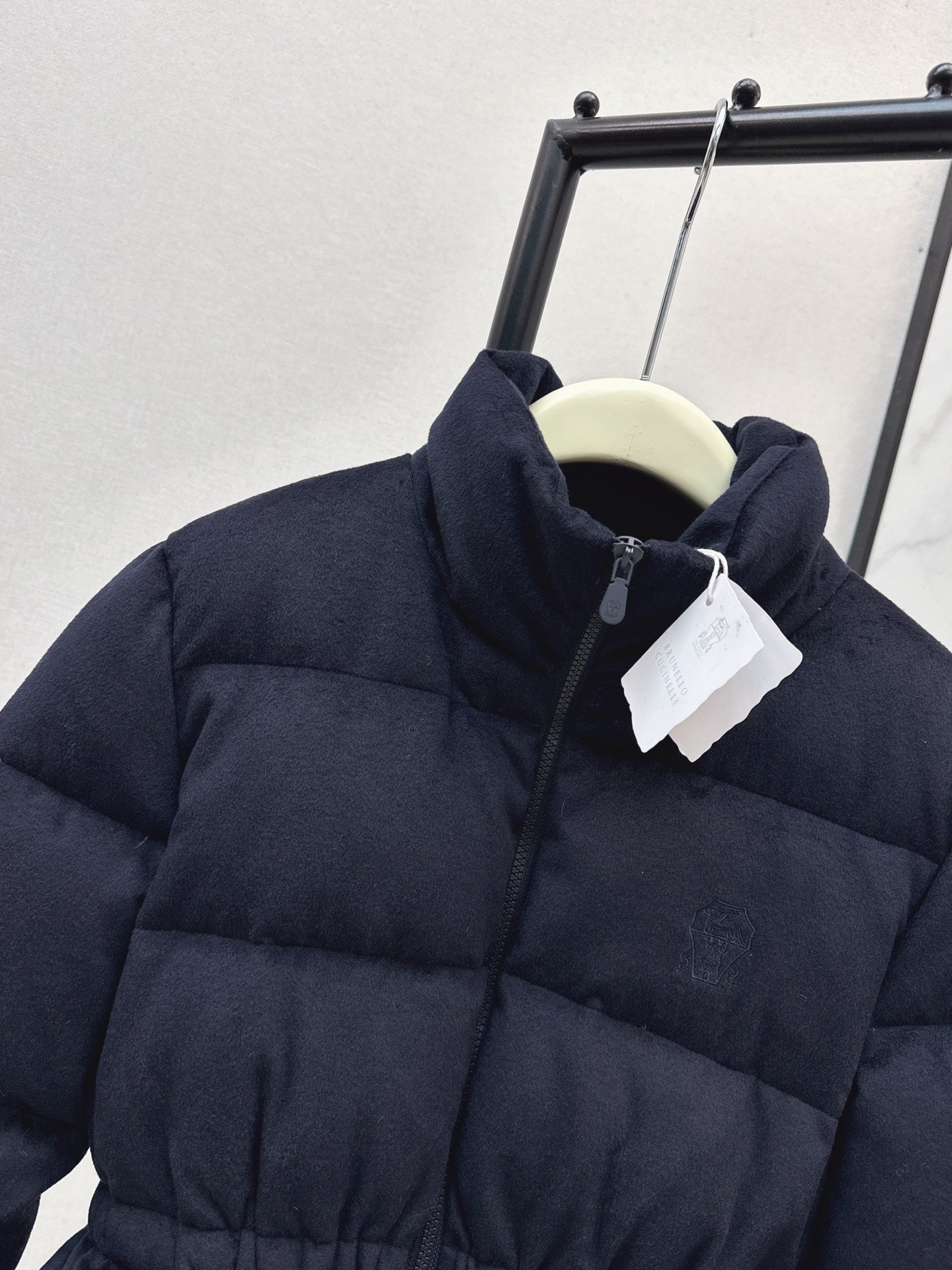 25 New drawstring waistband woolen down jacket(NAVY/BROWN)