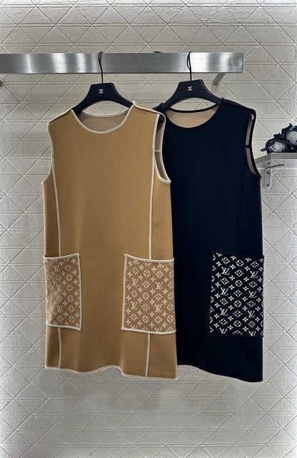 25 Jacquard patchwork pocket vest skirt
