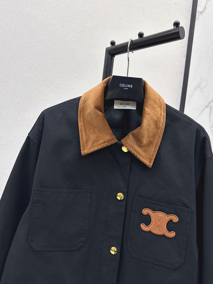 25 New Collar Pocket Splicing Coat