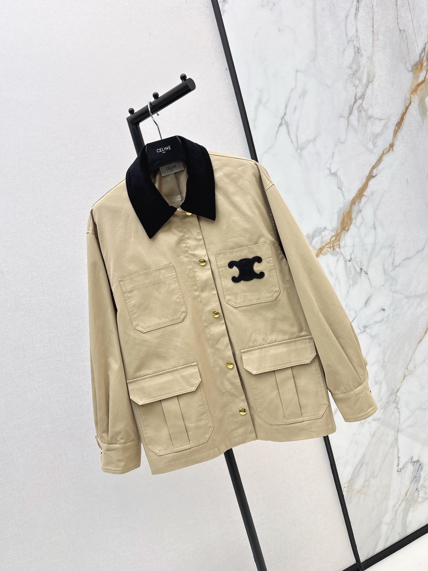 25 New Collar Pocket Splicing Coat