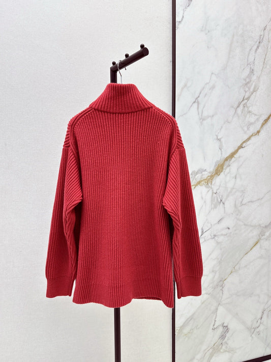 25 New Classic H-Pattern Decorative Pocket Wool Knitted Cardigan(GRAY/RED)