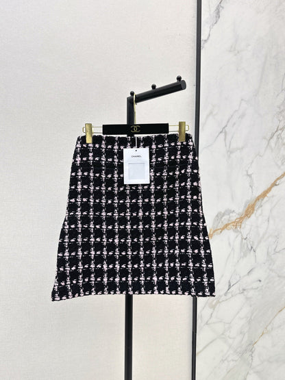 25 New style positioning plaid woven short jacket + A-line skirt set