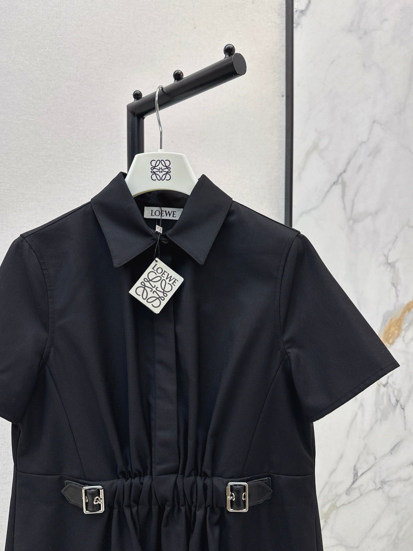 25 Lapel Leather Button Shirt Dress