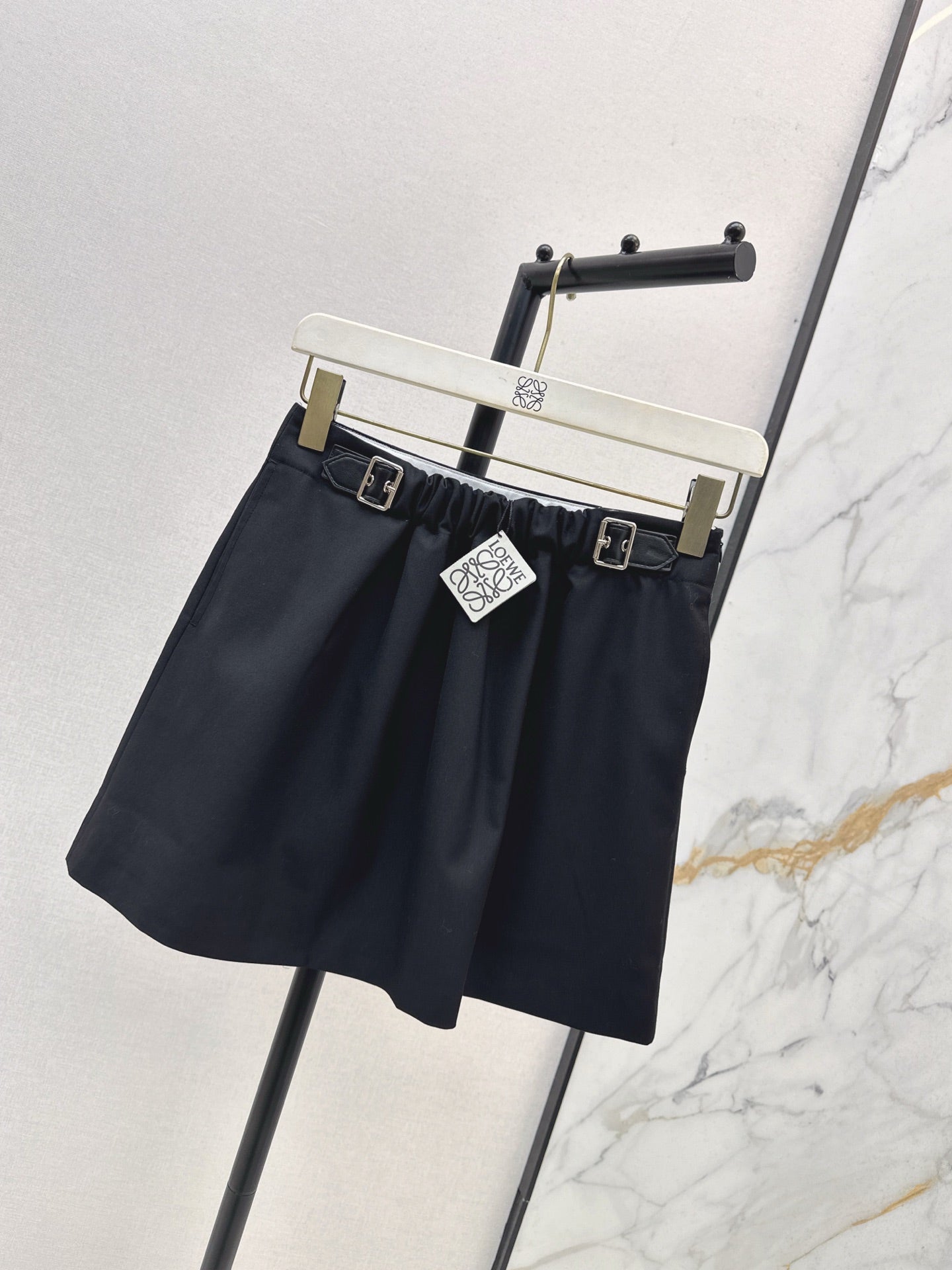 25 New leather buckle elastic pleated high waist skirt(wine red/BLACK)