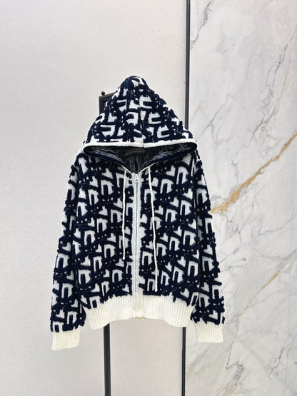 Hooded knitted cardigan