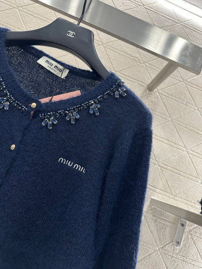 Rhinestone Beaded Knit wool Cardigan