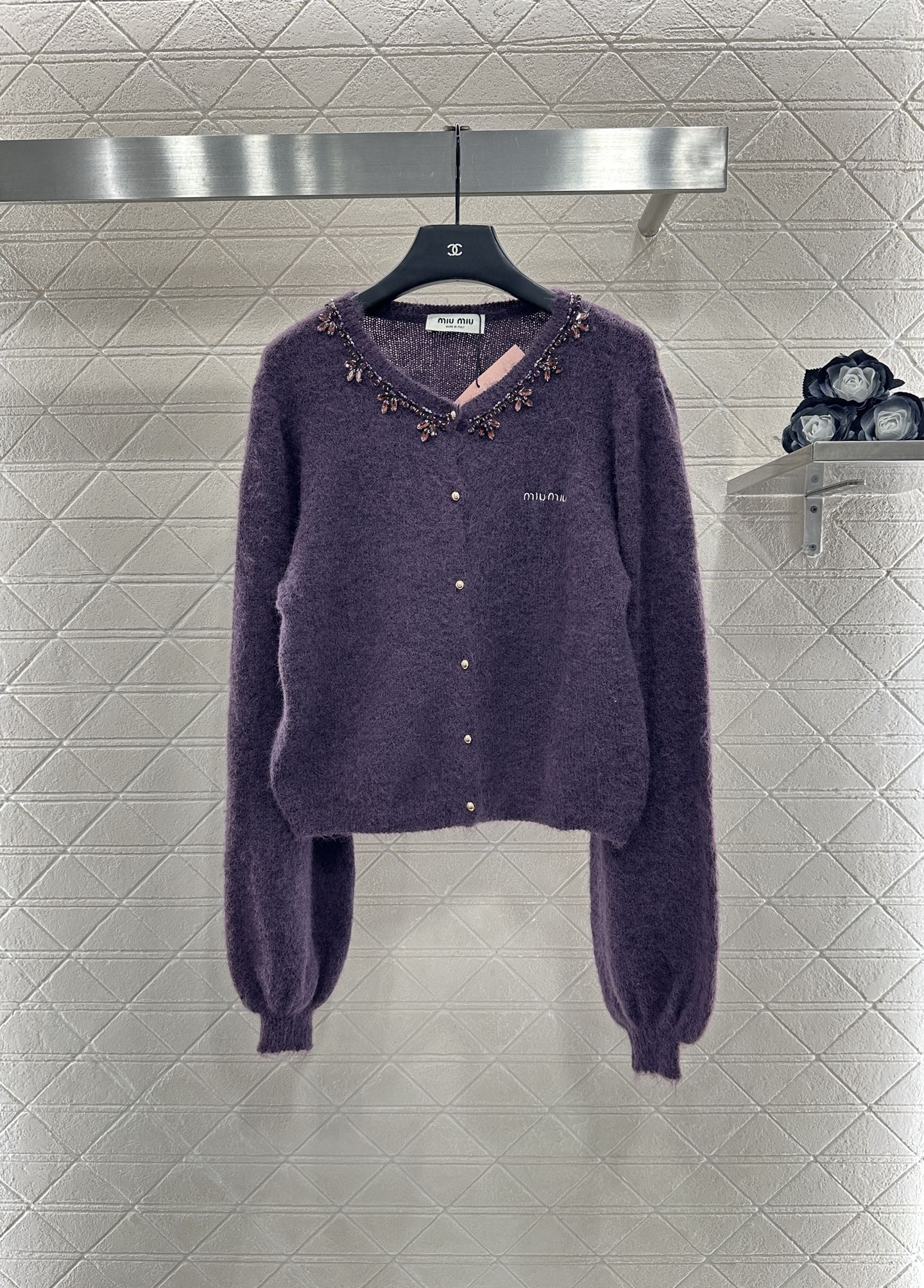 Rhinestone Beaded Knit wool Cardigan
