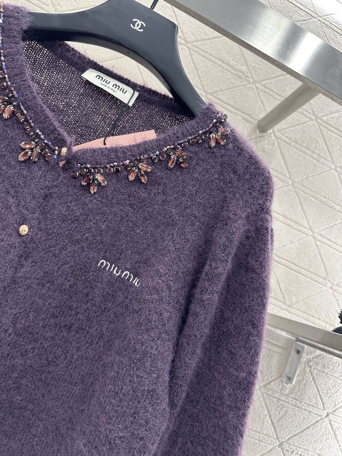 Rhinestone Beaded Knit wool Cardigan