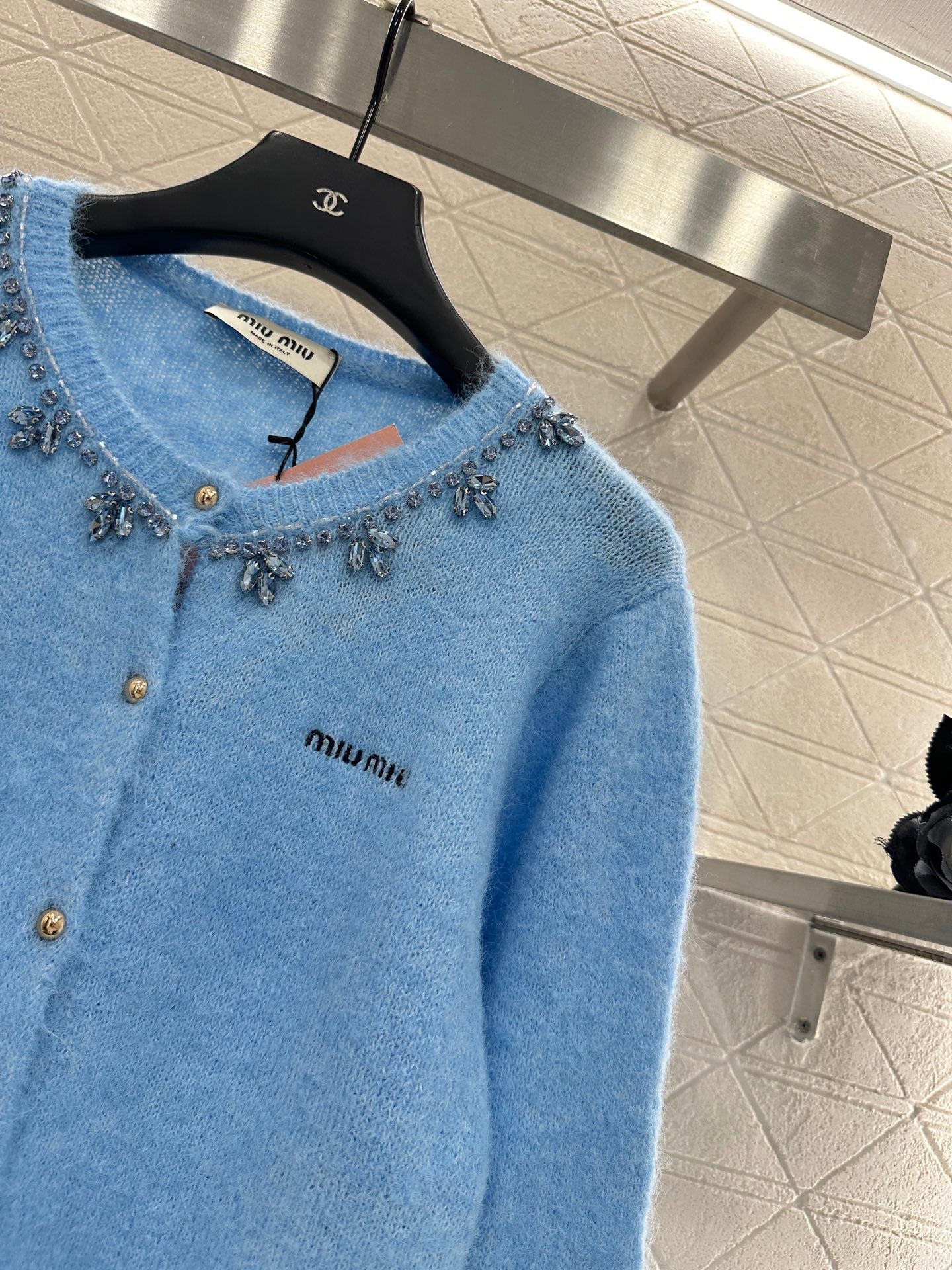 Rhinestone Beaded Knit wool Cardigan