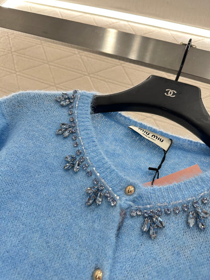 Rhinestone Beaded Knit wool Cardigan